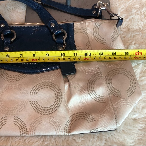 Coach Ashley Op Art Satchel F20027 in Khaki and Cobalt - Picture 12 of 15